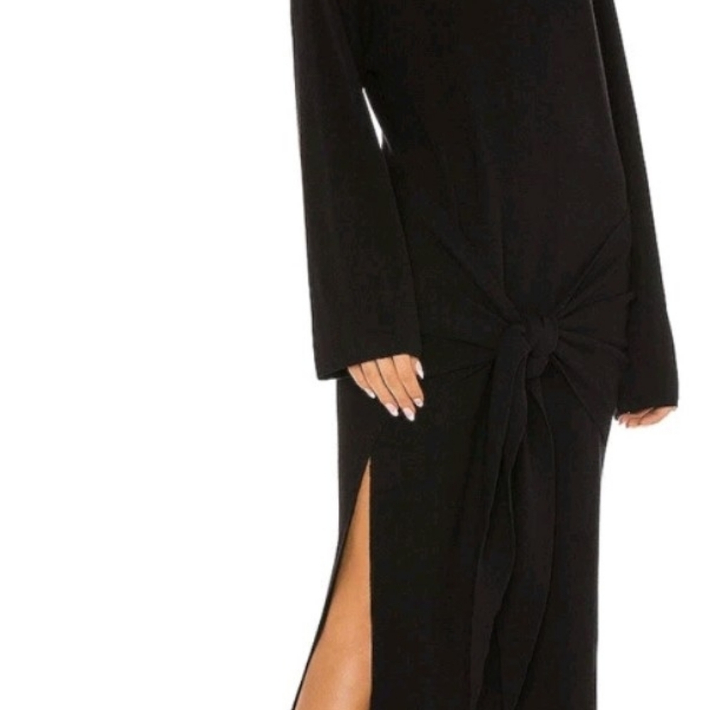 SNDYS Tied Up Knit Dress Black Long Sleeve Midi High Slits Sz M Revolve